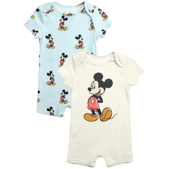 Disney Baby Boys Romper - 2 Pack Tiger Pooh Mickey Mouse Short Sleeve Bodysuit for Boys (Newborn/Infant)
