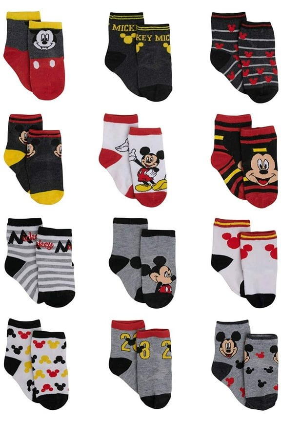 Baby Boys’ Socks - 12 Pack Mickey Mouse, Winnie The Pooh, Lion King, Toy Story (Newborn/Infant)