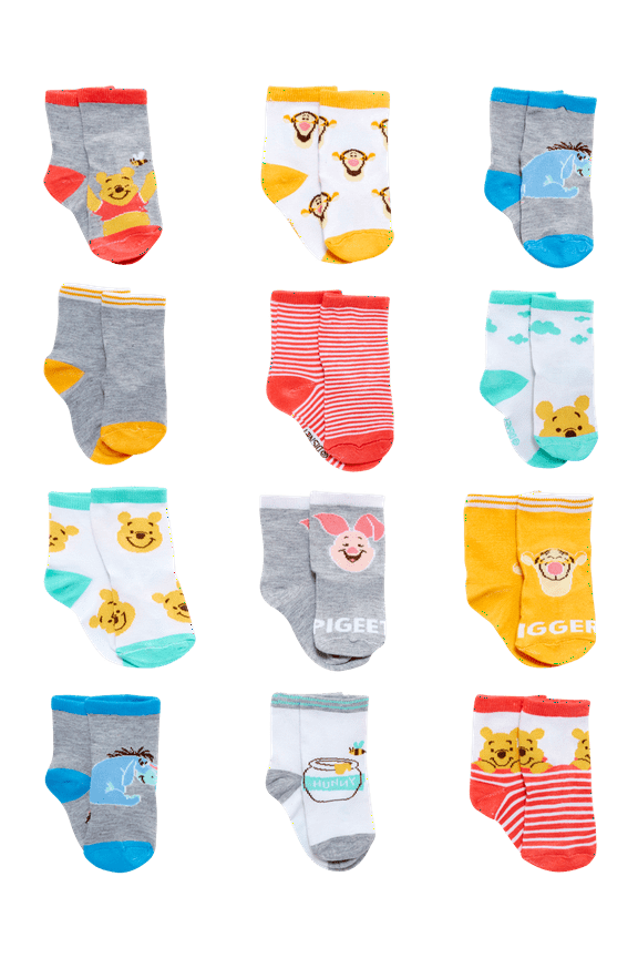 Baby Boys’ Socks - 12 Pack Mickey Mouse, Winnie The Pooh, Lion King, Toy Story (Newborn/Infant)