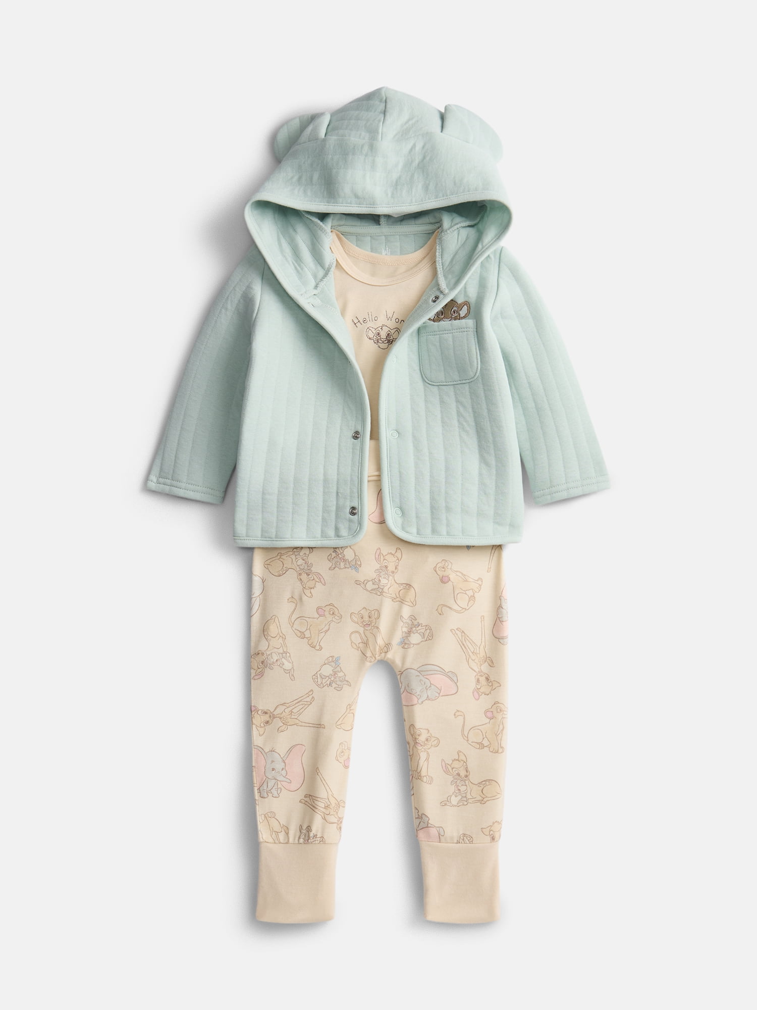 Disney Baby Wishes + Dreams Classics Hooded Cardigan, Bodysuit and Pants Set, 3-Piece, Sizes 0/3M-18M