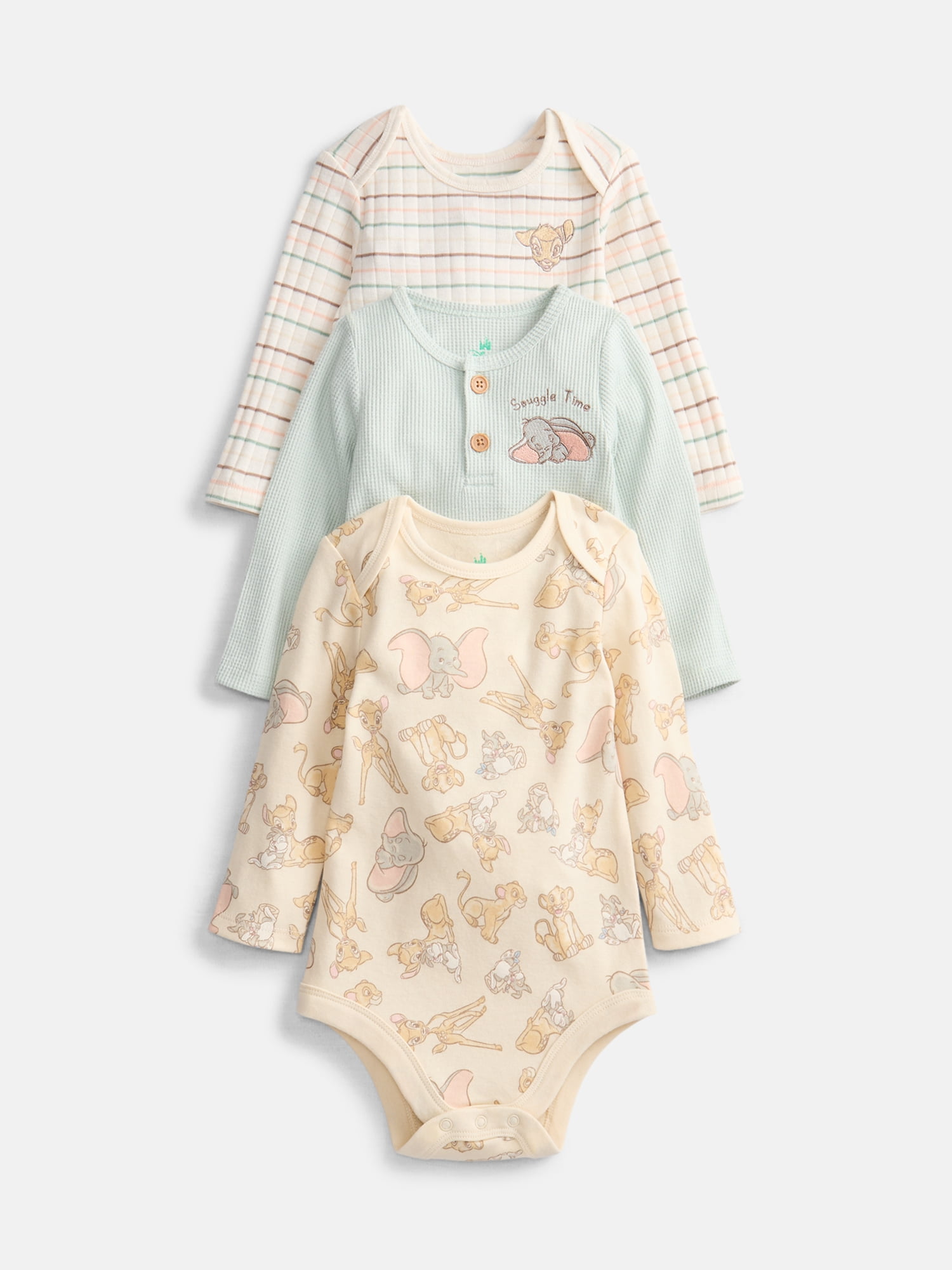 Disney Baby Wishes + Dreams Classics Bodysuits with Long Sleeves, 3 Pack, Sizes Newborn-18M