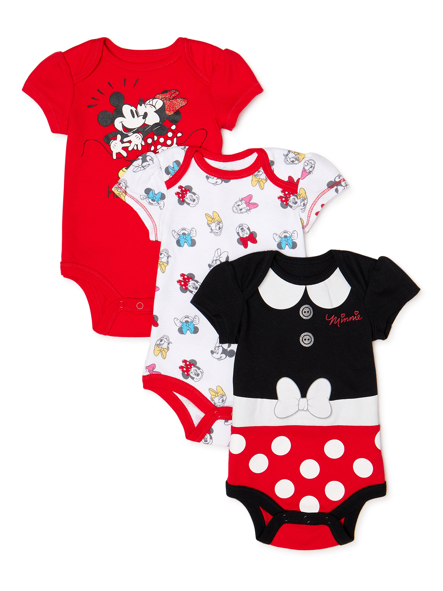 Disney Baby Girl Minnie Mouse Baby Girl Bodysuits, 3-Pack - image 1 of 3
