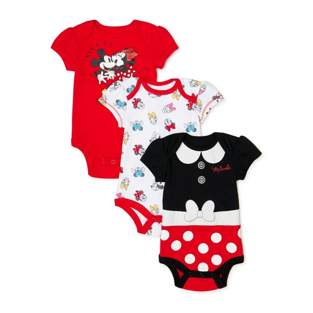 Disney Baby Girl Minnie Mouse Baby Girl Bodysuits, 3-Pack