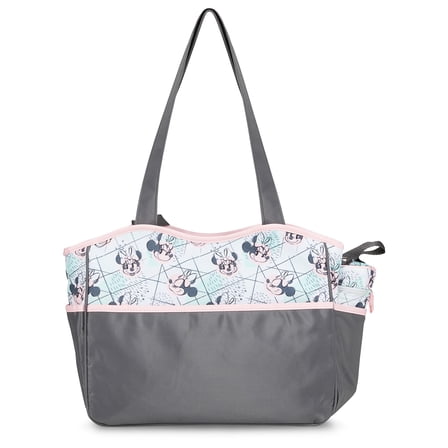 Disney Baby Girl Tote Diaper Bag with Minnie, Gray, 4 Pieces