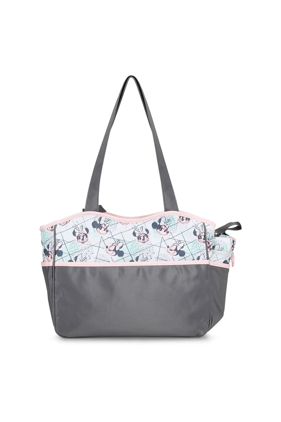 Baby Girl Tote Diaper Bag with Minnie, Gray, 4 Pieces