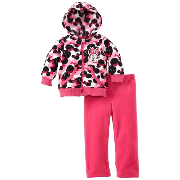 Disney Baby Girls' 2 Piece Minnie Mouse Polar Fleece Set, Bright Pink, 12 Months