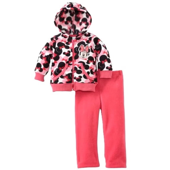 Disney Baby Girls' 2 Piece Minnie Mouse Polar Fleece Set, Bright Pink, 24 Months