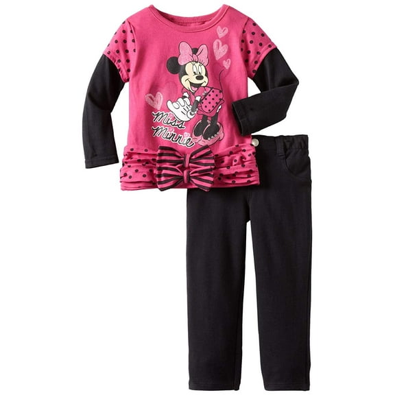 Disney Baby Girls' 2 Piece Miss Minnie Skinny Pant Set, Pink Dark, 24 Months