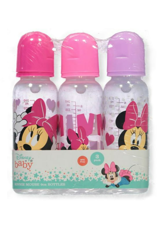 Disney Baby Girls' 3-Pack Minnie Mouse Bottle Set - fuchsia, one size