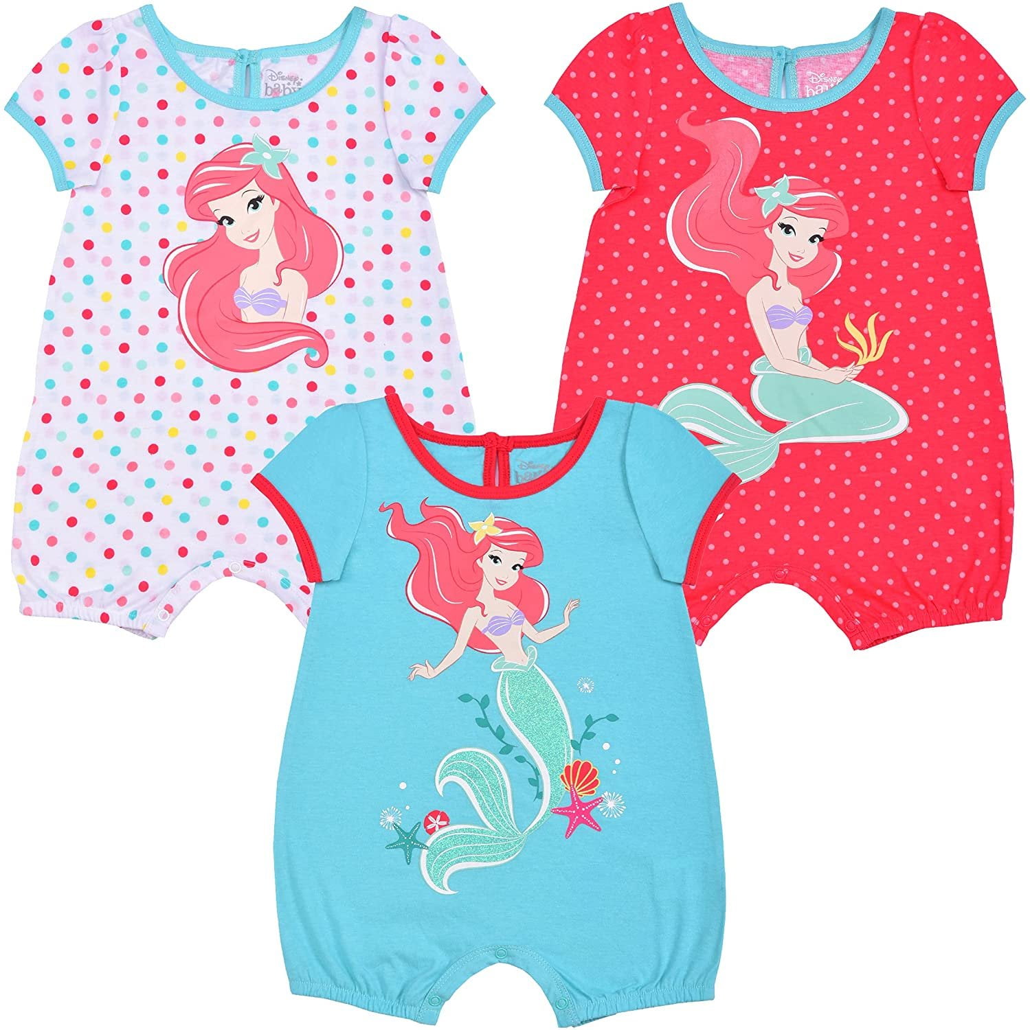 Disney Baby Girls' Ariel The Little Mermaid 3 Pack Rompers - Walmart.com