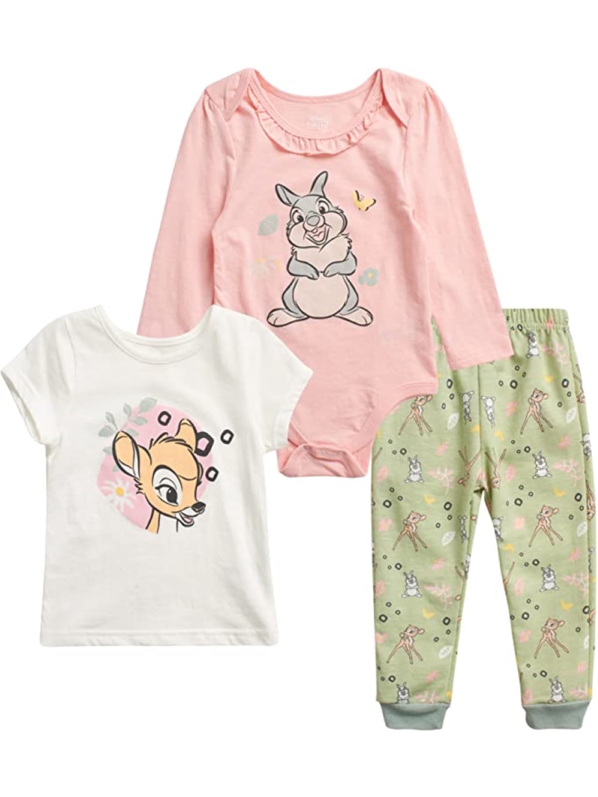 Disney Baby Girls' Bambi and Thumper 3 Piece Pants Set, Sizes 0-24M