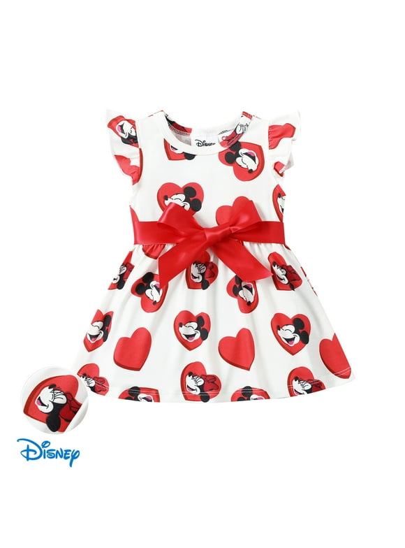 Disney Baby Girls Dresses Mickey Minnie Love Heart Bowknot Ruffle Party Dress Outfits Gift Size 3M-5Y