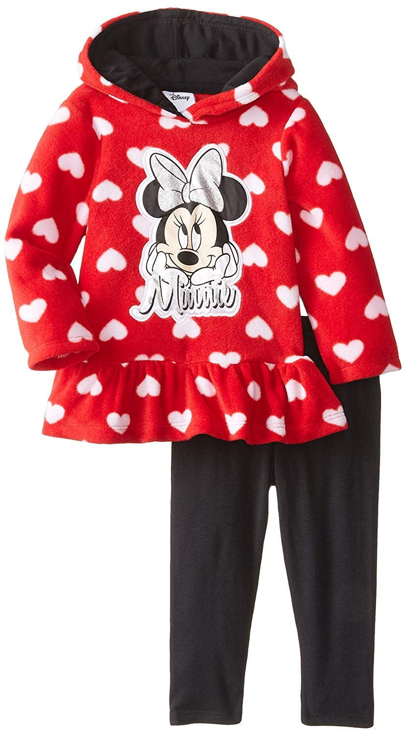 Disney Baby Girls' Minnie Mouse 2 Piece Heart Fleece Set, Chinese Red, 18 Months