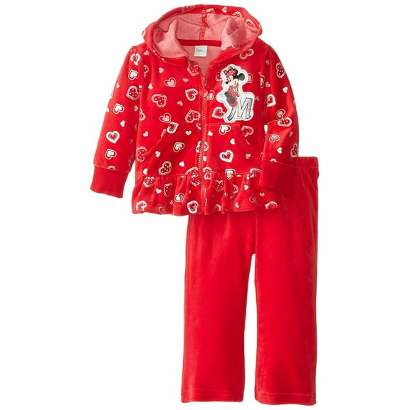 Disney Baby Girls' Minnie Mouse 2 Piece Heart Velour Hoodie Set, Chinese Red, 18 Months