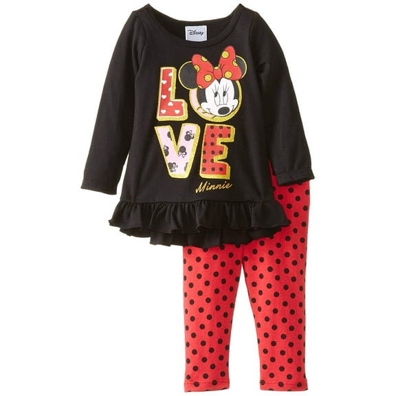 Disney Baby Girls' Minnie Mouse 2 Piece Love Long Sleeve Legging Set, Black, 12 Months