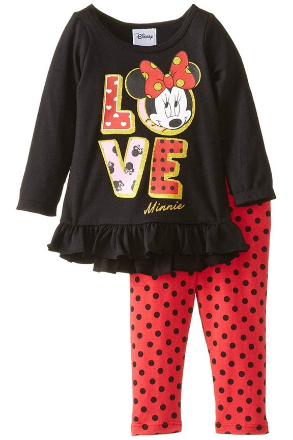 Disney Baby Girls' Minnie Mouse 2 Piece Love Long Sleeve Legging Set, Black, 12 Months