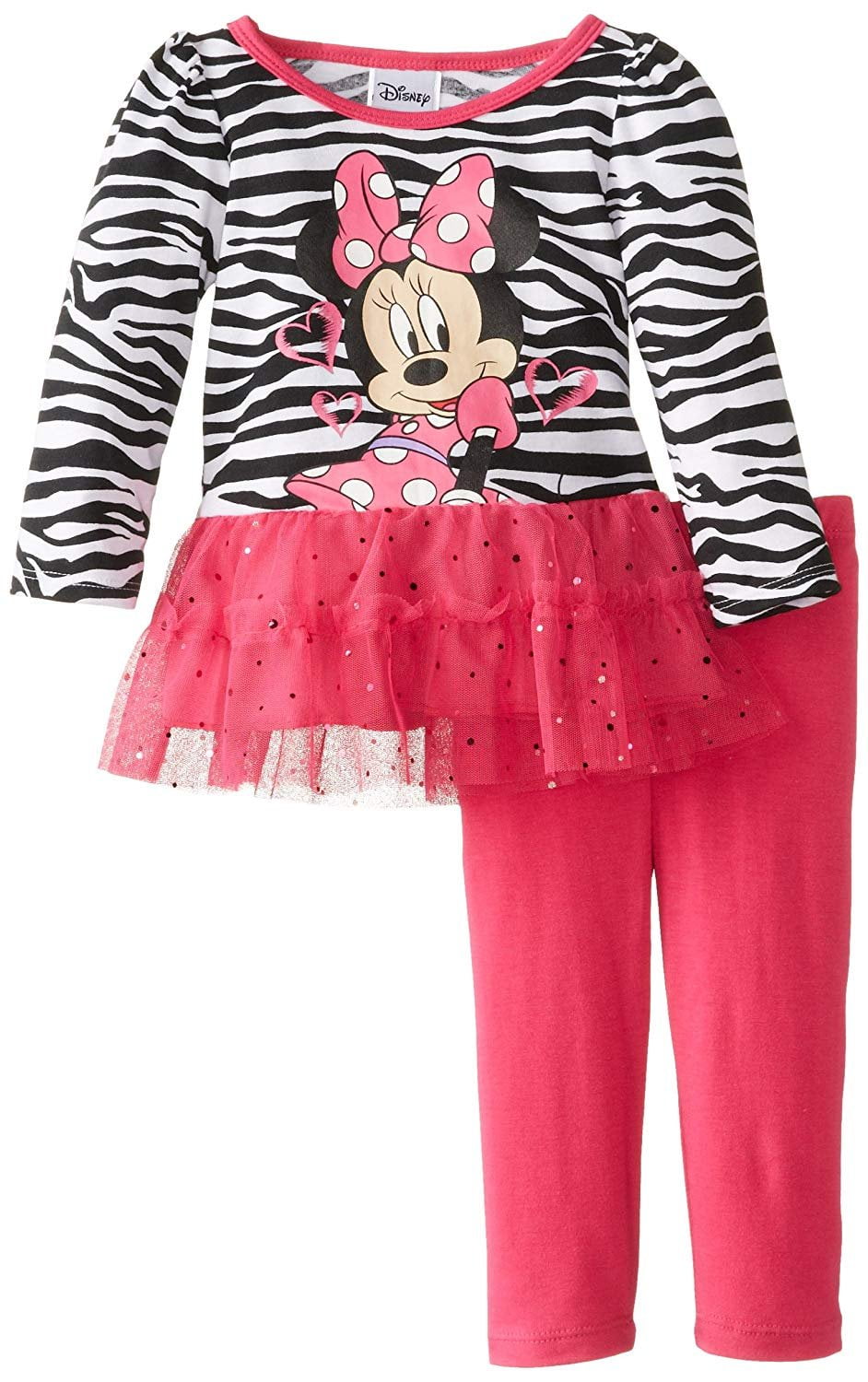 Disney Baby Girls' Minnie Mouse 2 Piece Zebra Print Long Sleeve Tunic Set, Rosey Ring, 12 Months