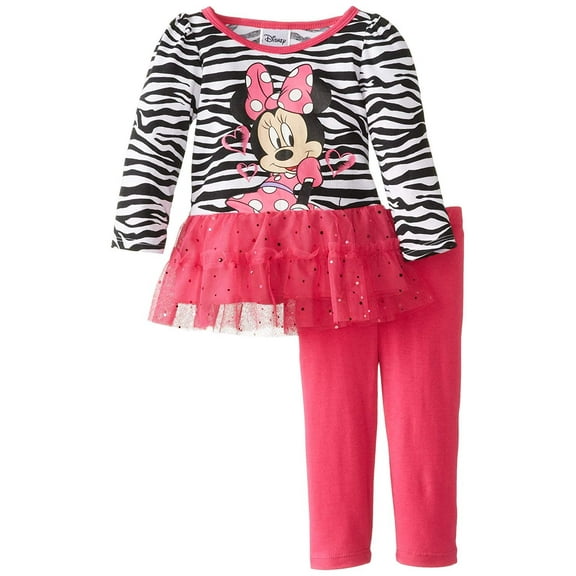 Disney Baby Girls' Minnie Mouse 2 Piece Zebra Print Long Sleeve Tunic Set, Rosey Ring, 24 Months
