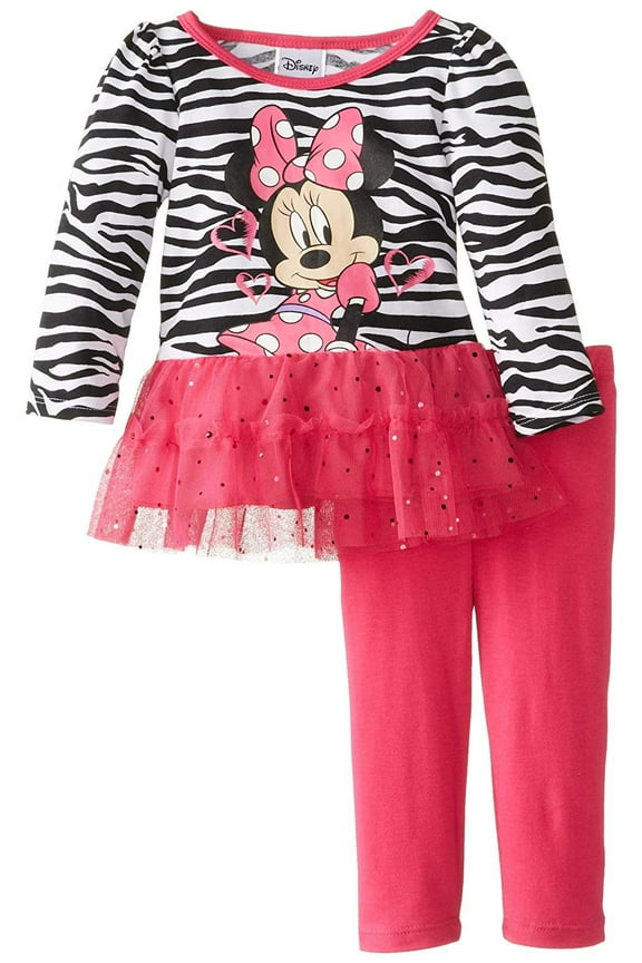 Disney Baby Girls' Minnie Mouse 2 Piece Zebra Print Long Sleeve Tunic Set, Rosey Ring, 24 Months