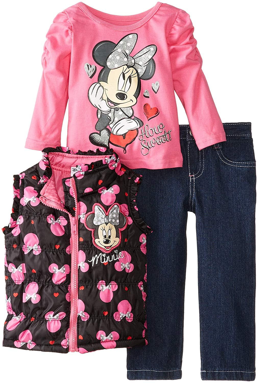 Disney Baby Girls' Minnie Mouse 3 Piece Nylon Vest Set, Black, 12 Months