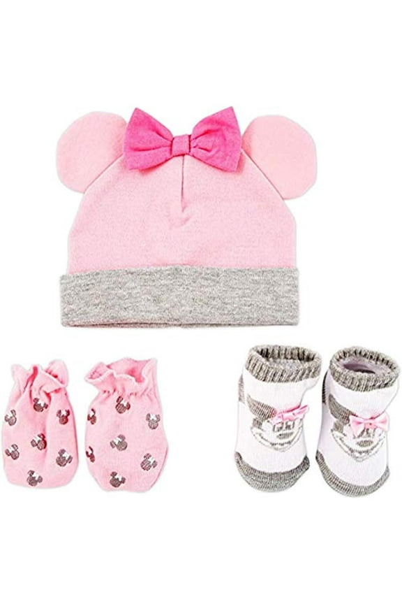 Baby Girls' Minnie Mouse Take Me Home Layette Gift Set - 3 Piece Hat, Booties, and Mittens (Newborn)