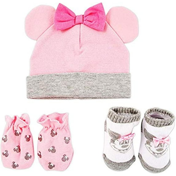 Disney Baby Girls' Minnie Mouse Take Me Home Layette Gift Set - 3 Piece Hat, Booties, and Mittens (Newborn)
