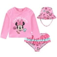 thumbnail image 1 of Disney Baby Girls Minnie Mouse UPF 50+ Rash Guard, Bikini Bottom, & Hat (Girls), 3 Piece Set, Sizes 12M-24M, 1 of 6
