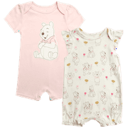 Disney Baby Girls Romper - 2 Pack Minnie Mouse Pooh Little Mermaid Short Sleeve Bodysuit (Newborn/Infant)