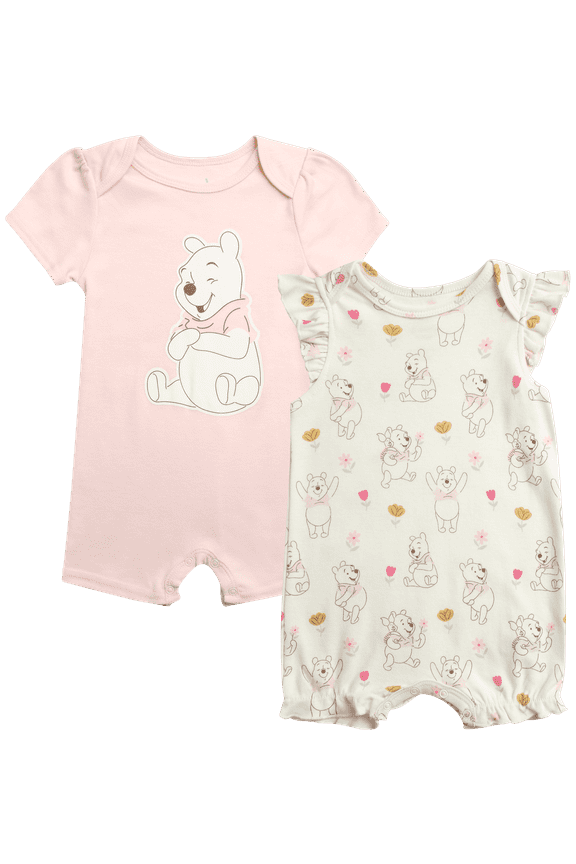 Baby Girls Romper - 2 Pack Minnie Mouse Pooh Little Mermaid Short Sleeve Bodysuit (Newborn/Infant)