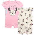 thumbnail image 1 of Disney Baby Girls Romper - 2 Pack Minnie Mouse Pooh Little Mermaid Short Sleeve Bodysuit (Newborn/Infant), 1 of 7
