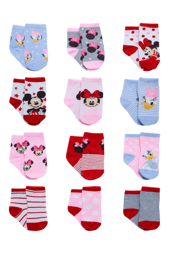 Baby Girls' Socks - 12 Pack Minnie Mouse, Daisy, Princess Socks (Newborn/Infant)