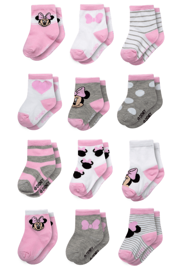 Baby Girls' Socks - 12 Pack Minnie Mouse, Daisy, Princess Socks (Newborn/Infant)