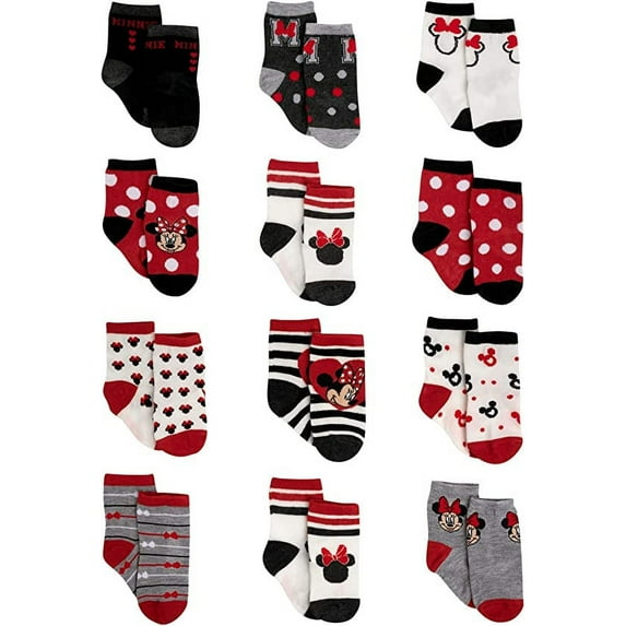 Disney Baby Girls' Socks - 12 Pack Minnie Mouse, Daisy, Princess Socks (Newborn/Infant)