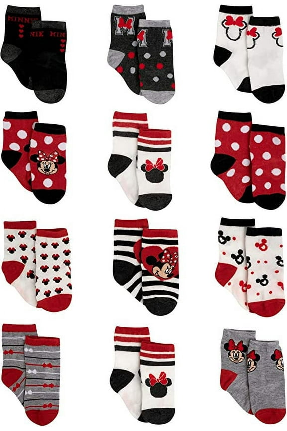 Baby Girls' Socks - 12 Pack Minnie Mouse, Daisy, Princess Socks (Newborn/Infant)