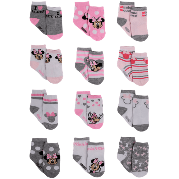 Disney Baby Girls' Socks - 12 Pack Minnie Mouse, Daisy, Princess Socks (Newborn/Infant)