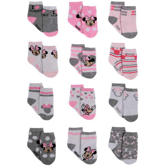 Disney Baby Girls' Socks - 12 Pack Minnie Mouse, Daisy, Princess Socks (Newborn/Infant)