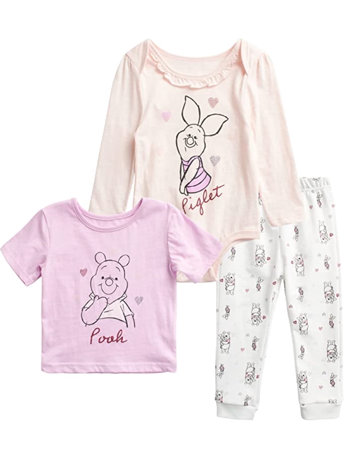 Disney Baby Girls' Winnie the Pooh and Piglet 3 Piece Pants Set, Sizes 0-24M