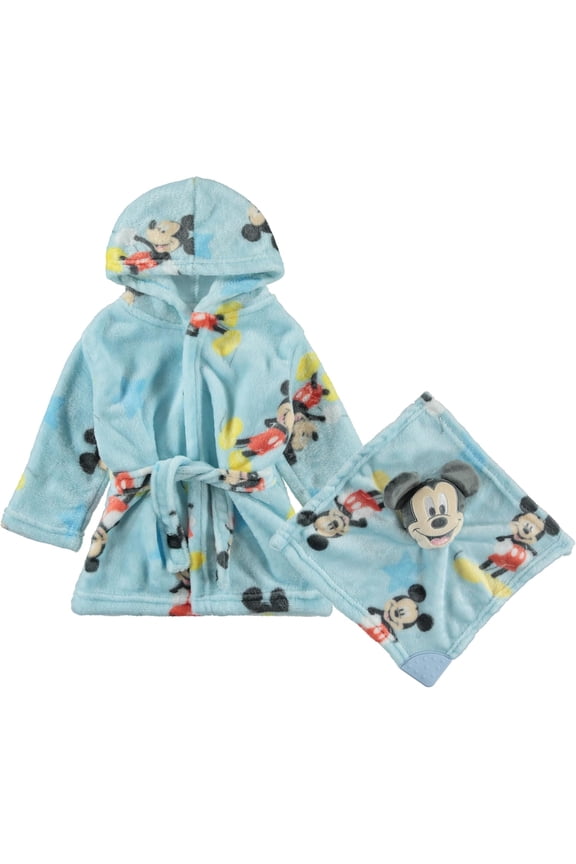 Baby Hooded Plush Bath Robe with Lovey Teether, 2-Piece Set, 0–9 Months, Mickey Mouse