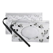 Disney Baby by J.L. Childress Reusable Wet Wipes Case 2-Pack, Refillable Wipes Holder, Portable for Travel, Includes Wrist Strap, Mickey and Minnie (1140DIS) Reusable Wipes Cases