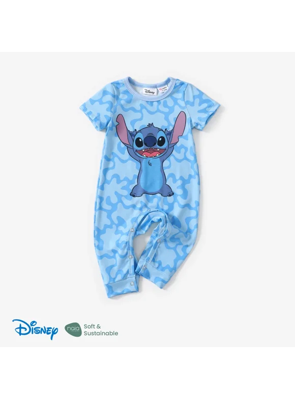 Disney Baby Jumpsuit, Stitch Short Sleeve Infant Onesie, Graphic Bodysuits Outfit 9-12 Months Blue