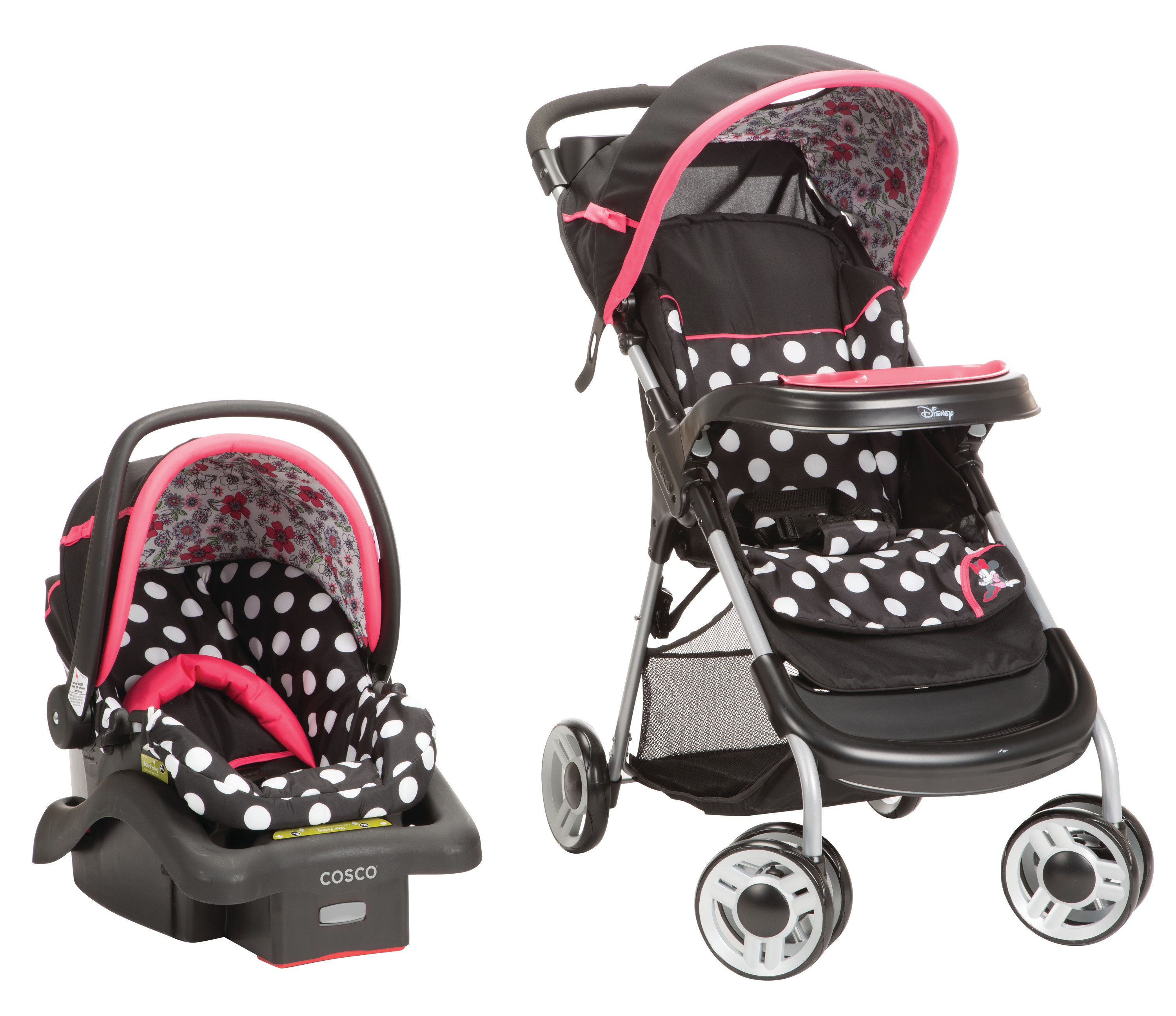 Disney Baby Lift & Stroll Plus Travel System, Minnie Coral Flowers - image 1 of 18