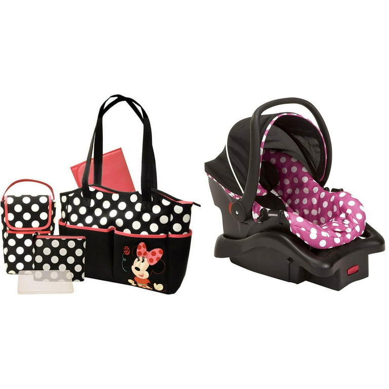 Disney Baby Light N Comfy Luxe Infant Car Seat with 20 off Disney Minnie 5 in 1 Diaper Bag Set