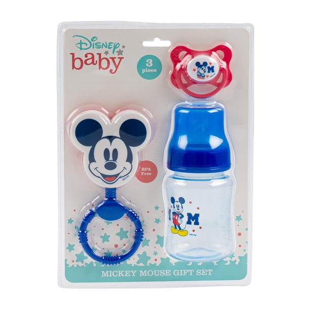 Soft Raddle Disney Baby Mickey Mouse 3 Pack Blue Rattle, Bottle, Pacifier Set ...