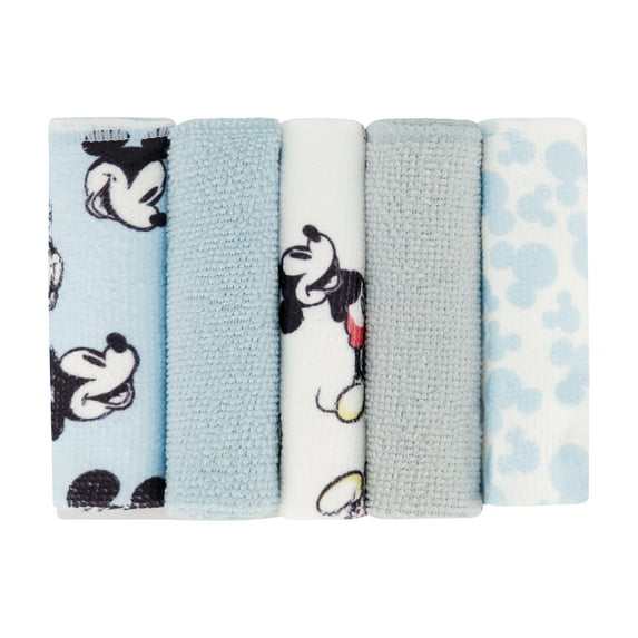 Disney Baby Mickey Mouse Hooded Towel with 5 Piece Washcloth Set, Cool Style Print, GS71795