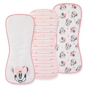 Disney Baby Minnie Mouse Burp Cloths Soft Absorbent 20" x 10" Leakproof Burping Rags, 3 Pack, One Size, Newborn and Infant