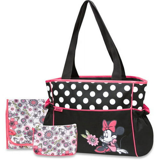 Disney Baby Minnie Mouse Coral Floral 3-Piece Diaper Bag Set