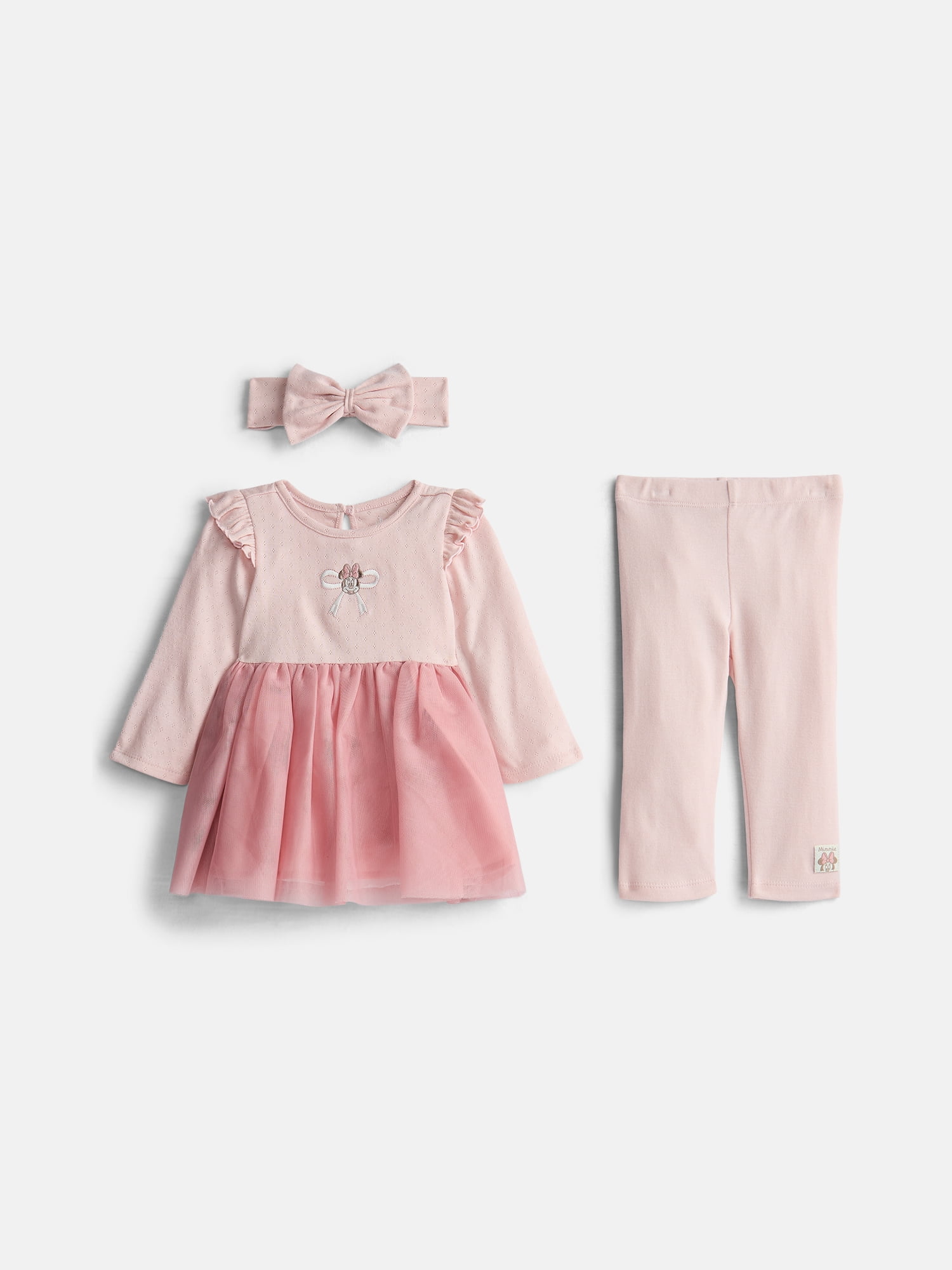 Disney Baby Wishes + Dreams Minnie Mouse Tulle Top and Leggings Set with Headband, 3-Piece, Sizes 0/3M-18M