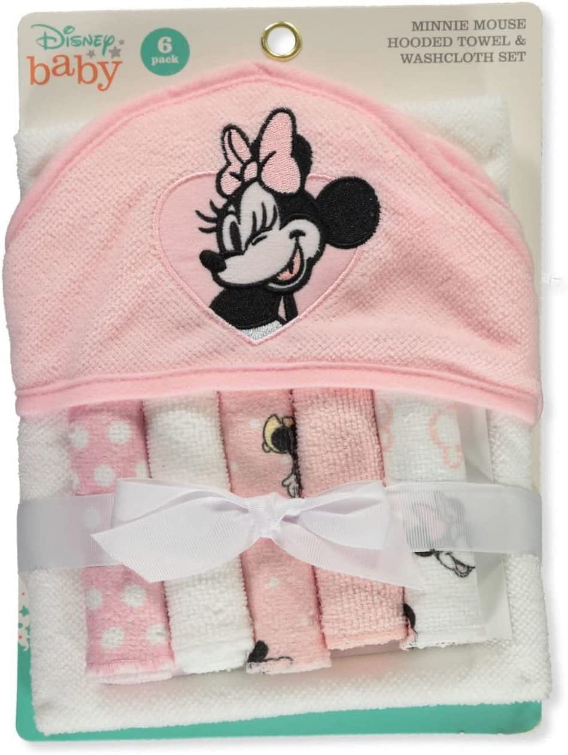 Disney Baby Minnie Mouse Hooded Towel with 5 Piece Washcloth Set, Rosy  Dream Print, GS71796, image size:1898x2522