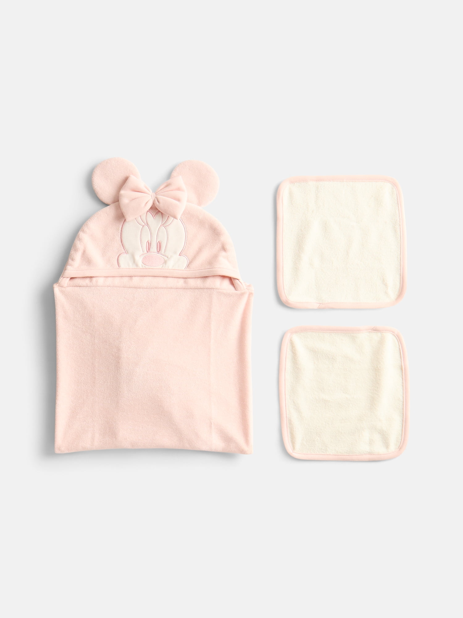 Disney Minnie Mouse Infant Baby Bath Set with Hooded Towel and Washcloths, 3-Piece, One Size