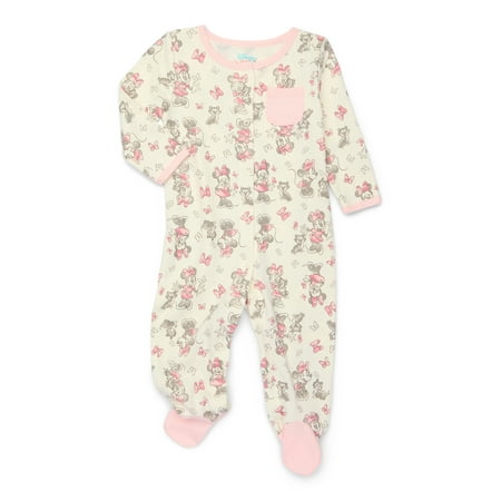 Disney Baby Minnie Mouse Newborn Baby Girls Footed One-Piece Sleep N Play, Sizes 0M-6M
